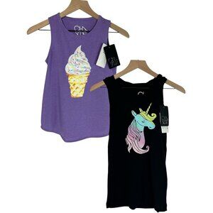 CHASER Girls Tank Tops Sz M/10 Bundle Purple Black Glitter Ice Cream Unicorn